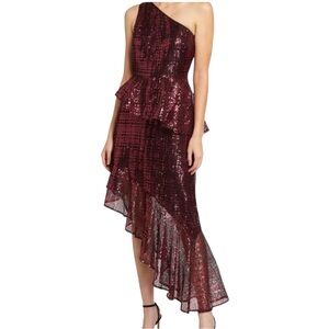 One33 Social Sequin One-Shoulder Fuchsia Asymmetrical Black Dress 10